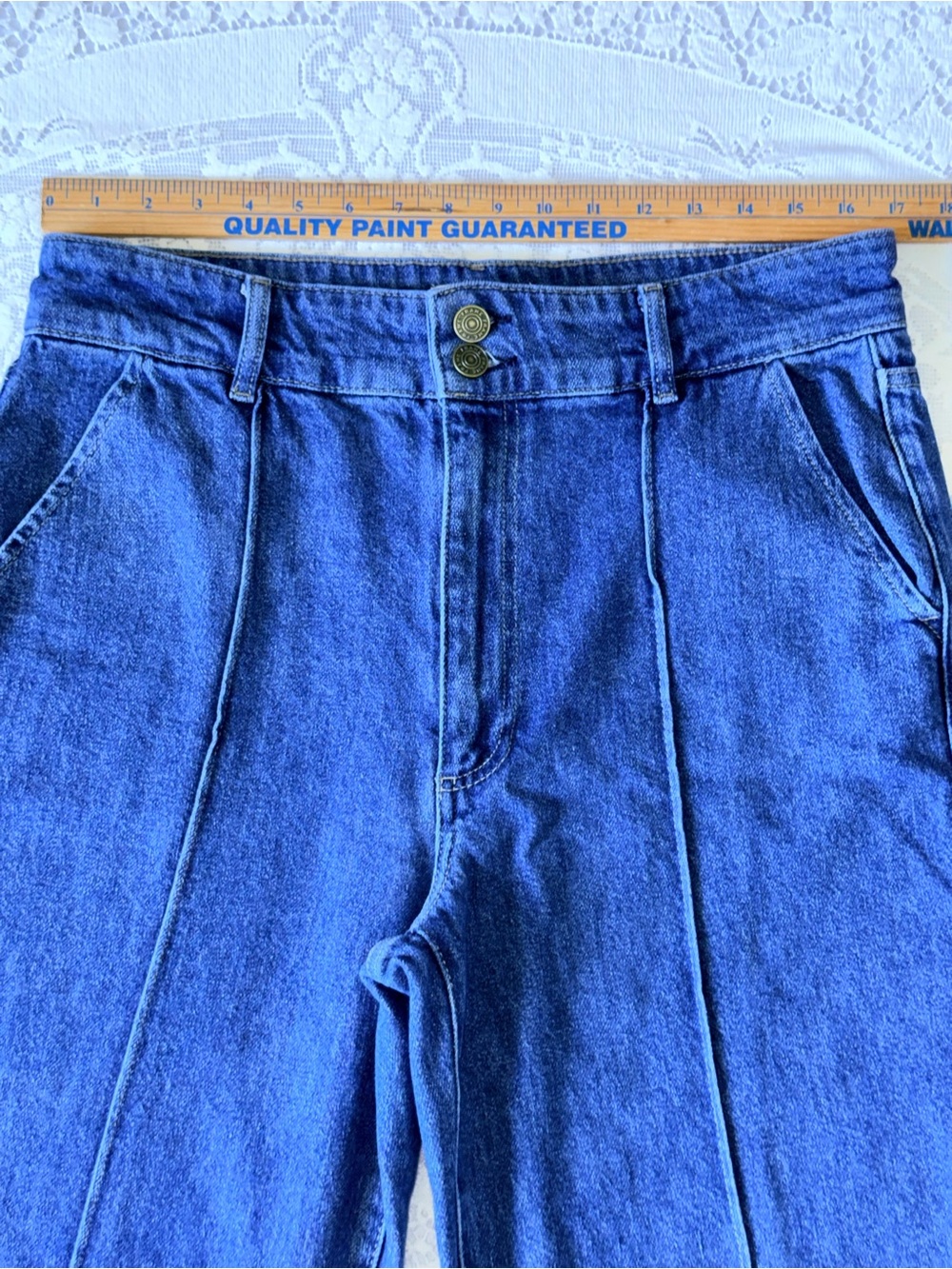 FRAME 70s Seamed Cuffed Crop Straight Leg Jeans Lago Di Como 30 medium dark blue - Picture 15 of 16
